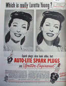 Auto Lite Spark Plugs Loretta Young 1948 Ad.