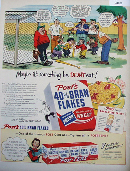 Posts 40 Percent Bran Flakes 1950 Ad