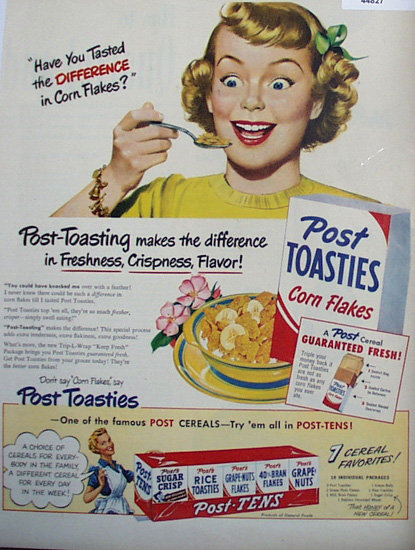 Post Toasties Corn Flakes 1950 Ad