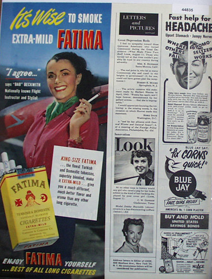 Fatima Cigarettes 1950 Ad.
