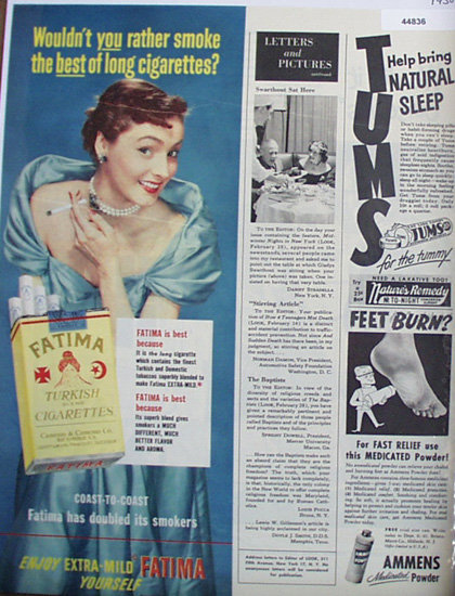 Fatima Cigarettes 1950 Ad.