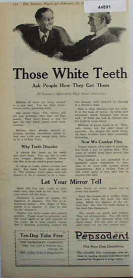Pepsodent Dentifrice 1920 Ad