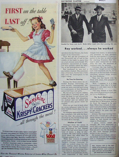 Sunshine Krispy Saltines 1944 Ad.