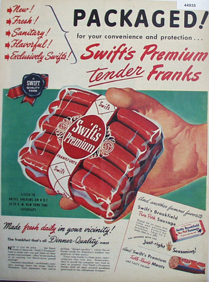 Swifts Premium Frankfurts 1947 Ad