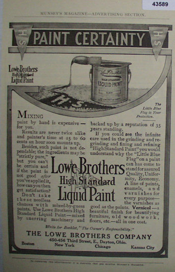 Lowe Brothers High Standard Liquid Paint 1907 To 1912 Ad