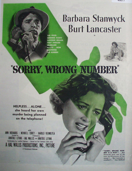 Movie Sorry Wrong Number 1948 Ad.