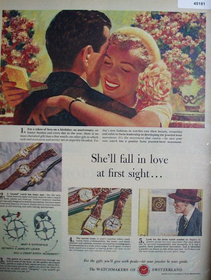 The Watchmakers Of Switzerland 1950 Ad.