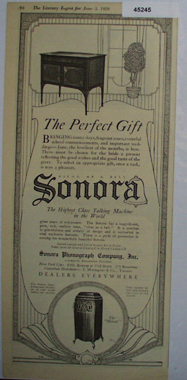 Sonora Talking Machine 1920 Ad.