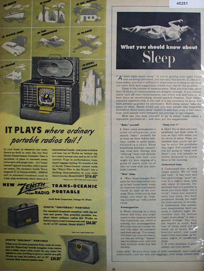 Zenith Portable Radios 1947 Ad.