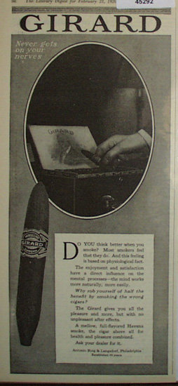 Girard Cigars 1920 Ad.