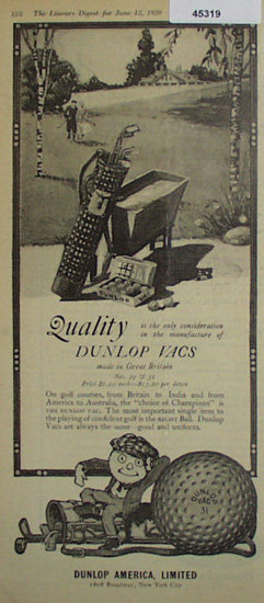 Dunlop Vacs Golf Balls 1920 Ad.