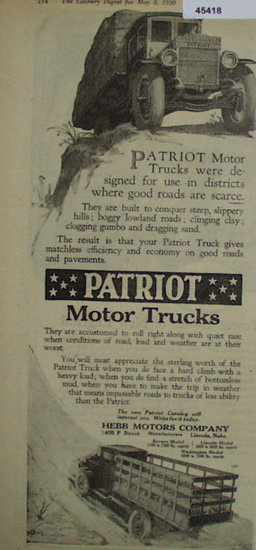 Patriot Motor Trucks 1920 Ad.