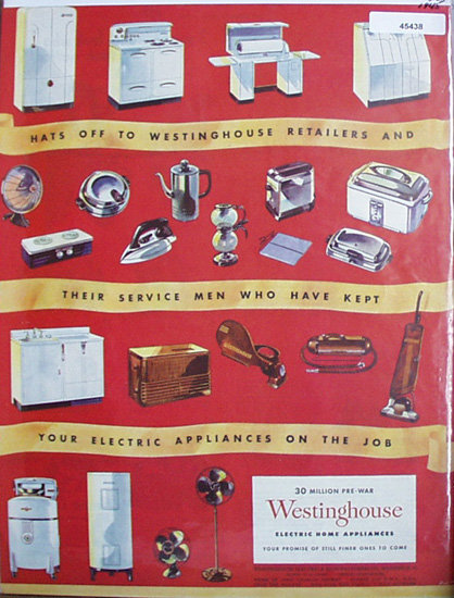 Westinghouse Electric home Appliances 1945 Ad.