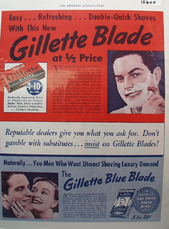 Gillette Blue Blade Don't Gamble Ad 1939