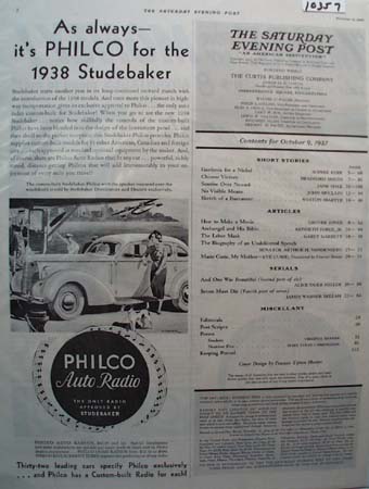 Philco Auto Radio for 1938 Studebaker Ad 1937