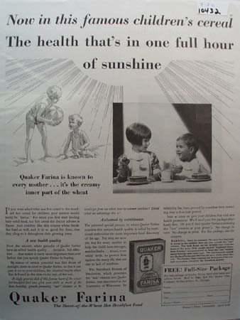 Quaker Farina One Hour of Sunshine Ad 1930