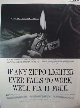 Zippo Lighter Gloria Ross Ad 1965