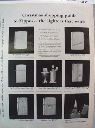 Zippo Christmas Shopping Guide Ad 1961
