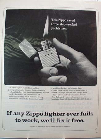 Zippo Lighter Saved Three Yachtsmen Ad 1966