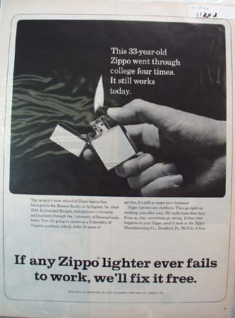 Zippo Lighter College Ad 1966