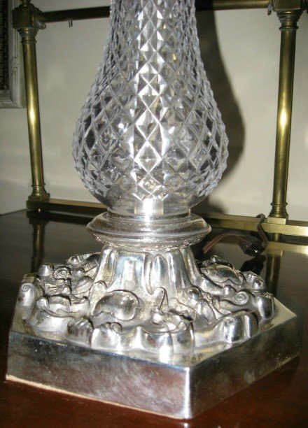 Pr. Cut Crystal and Silverplated Lamps