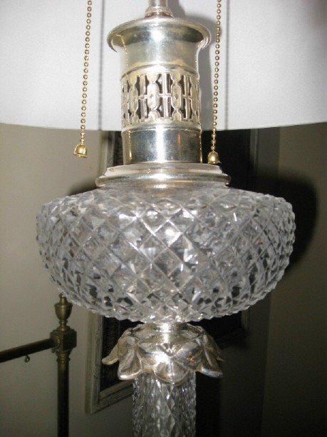 Pr. Cut Crystal and Silverplated Lamps