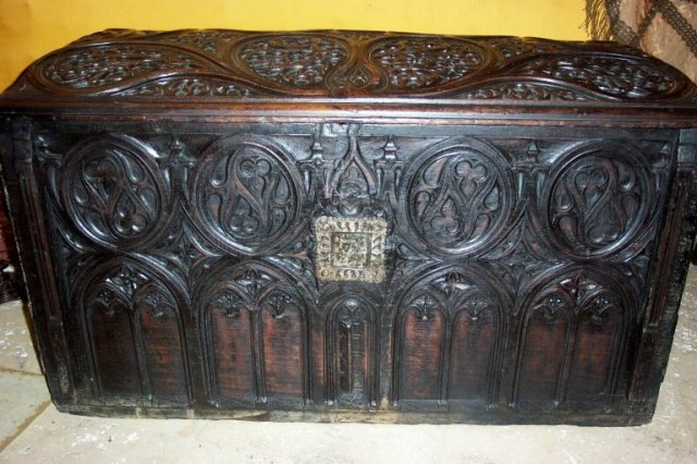 XVIII Century French Oak Gothic Trunk