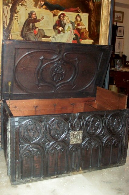 XVIII Century French Oak Gothic Trunk