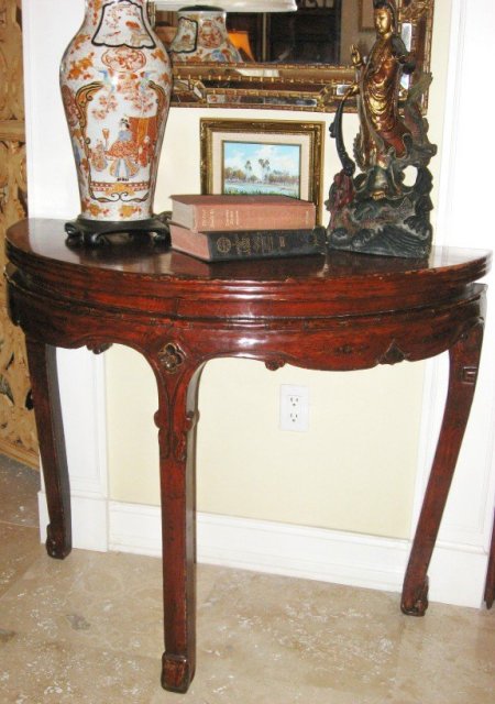 Red Cinnabar Lacquer Demilune Tables