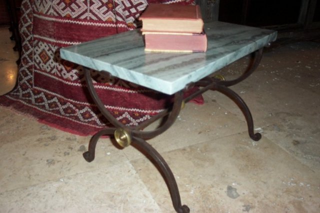 Iron and Marble Top Side Table