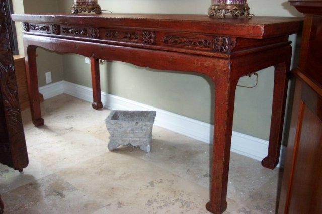 XVIII Century Chinese Red Cinnabar Lacquer Altar Table
