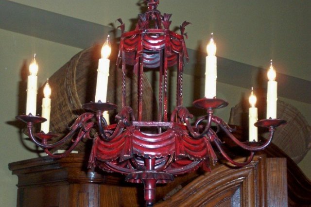 1920's Italian Painted Iron and Tin Chandelier
