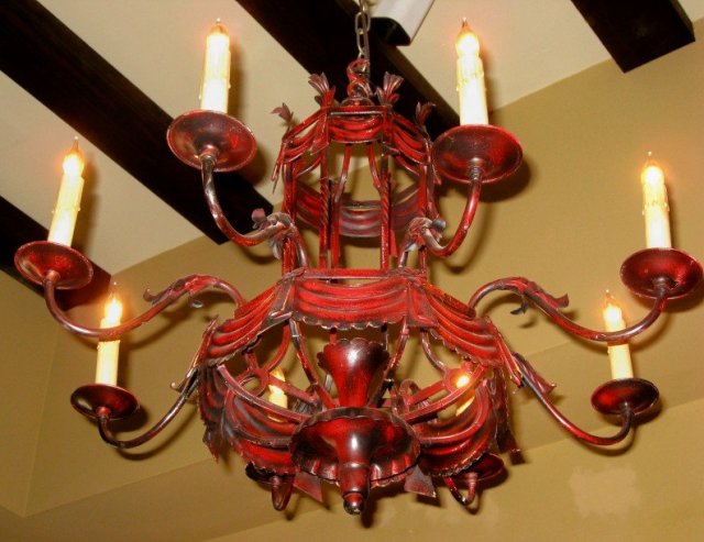 1920's Italian Painted Iron and Tin Chandelier