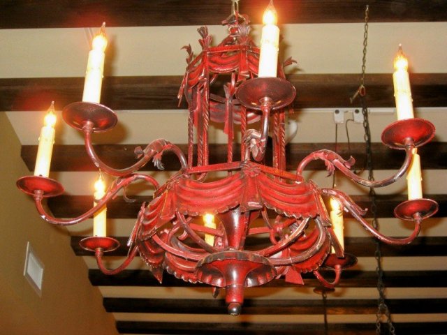 1920's Italian Painted Iron and Tin Chandelier