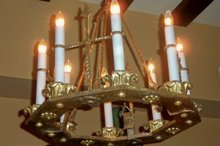 XIX Century Spanish Hammered Bronze Eight Light Chandelier