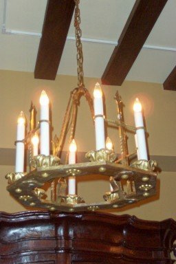 XIX Century Spanish Hammered Bronze Eight Light Chandelier