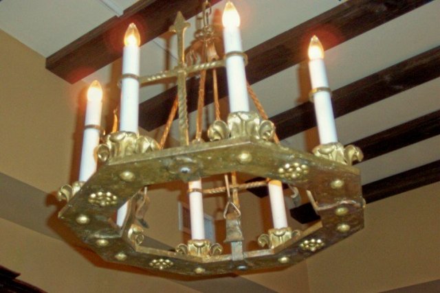 XIX Century Spanish Hammered Bronze Eight Light Chandelier