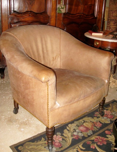 2 English Leather Upholstered Arm Chairs