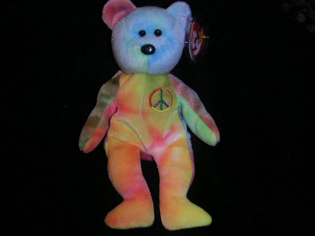 NEON PEACE Ty Beanie Baby Bear RARE COLORS!