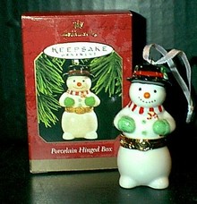Porcelain Hinged Box- Snowman Hallmark 1997 Ornament