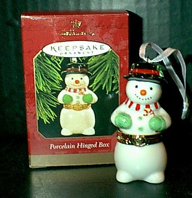 Porcelain Hinged Box- Snowman Hallmark 1997 Ornament