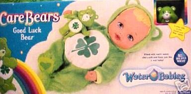 CARE BEARS Good Luck Bear WATER BABIES Doll with Rattle