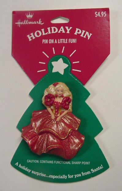 3-D Holiday Barbie Doll(1993 #1 Holiday Barbie) Hallmark Pin 1995 New