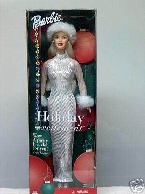 Holiday Excitement Blonde BARBIE Doll by Mattel w/Bonus Bracelet~Christmas