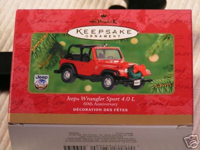 JEEP WRANGLER Sport 4.0 L 2001 Hallmark 60th Anniversary Christmas Ornament