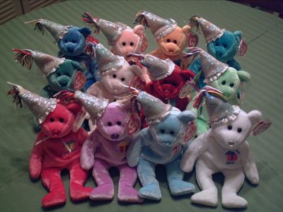Ty BIRTHDAY Beanie Babies Set of 12 with HATS