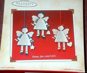HOPE,JOY & LOVE Hallmark 3 Porcelain Angels 2002