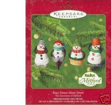 2000 Hallmark 4 MITFORD SNOWMEN Race Down Main Street Jan Karon Ornaments