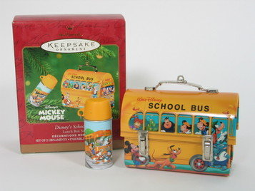 Hallmark Disney's School Bus Lunchbox Ornament +Thermos Lunch Box