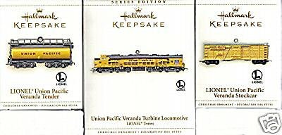 3 LIONEL Union Pacific Veranda Trains Hallmark Ornaments 2006